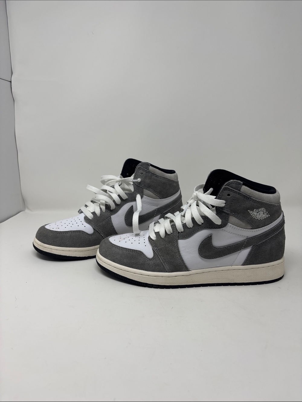 Nike Grey and White Air Jordan 1 Mid Suede
